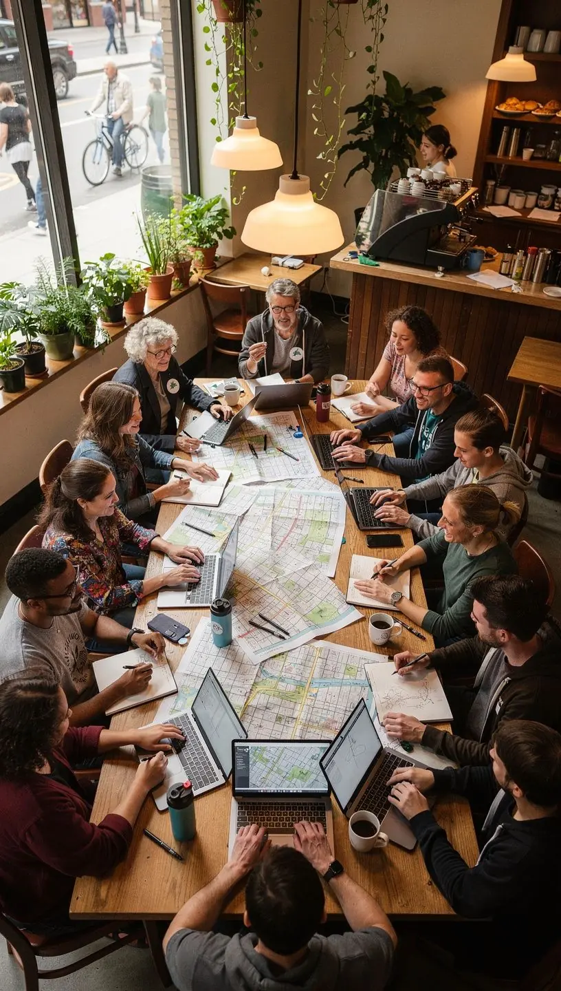 Illustration of diverse local ecosystems and community interactions.